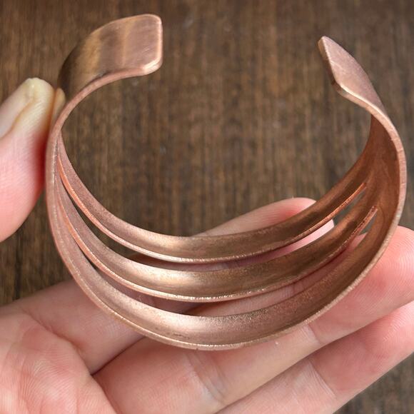 Vintage Wide Three Band Solid Copper Cuff Bracelet - Picture 5 of 9